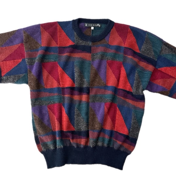 Vintage Iscayo Alpaca Geometric Multi-color Color-block Pullover Sweater, M - Picture 2 of 7